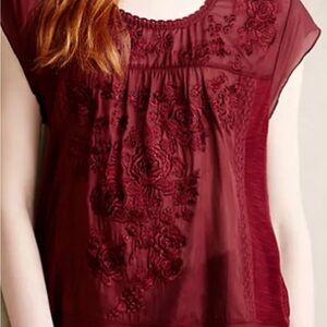 Anthropologi Tony Chic Burgundy Floral Women's Blouse